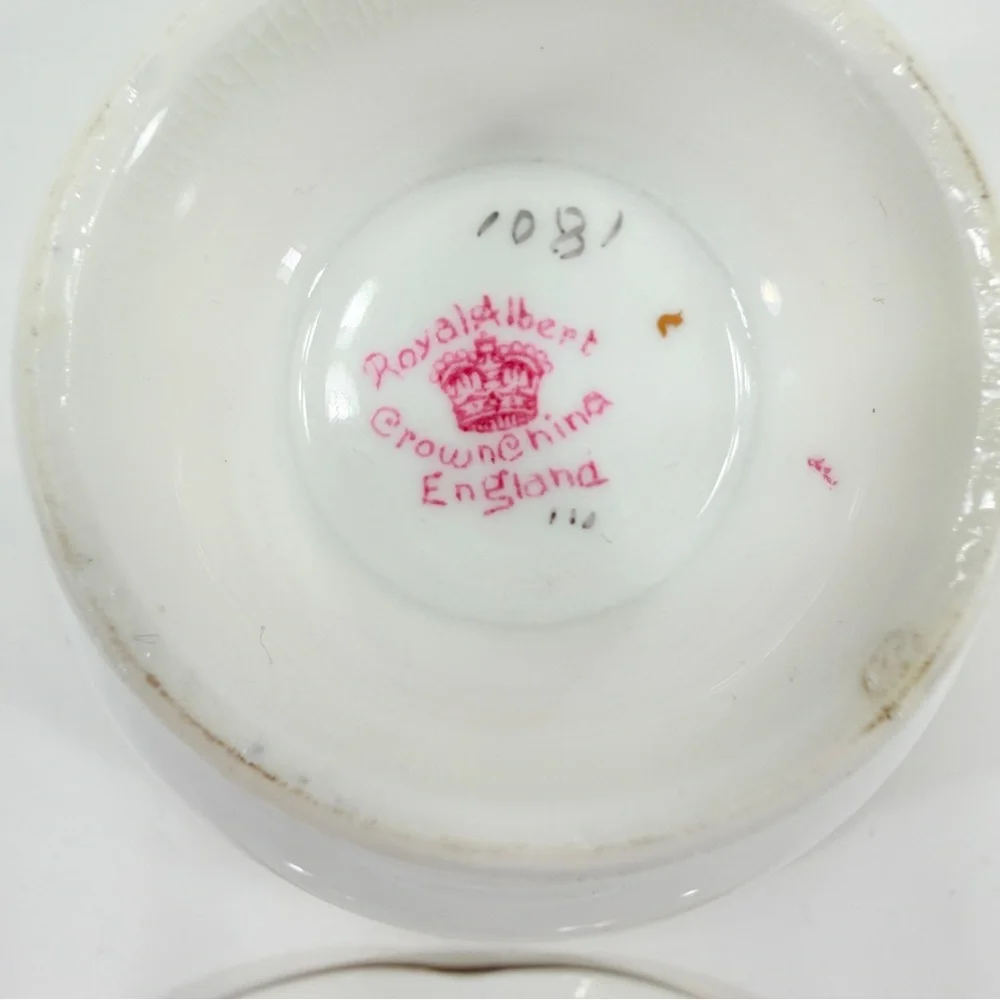 RARE 1930s ROYAL ALBERT TEACUP CUP & SAUCER, COBALT BLUE POLKA JEWELED WHITE DOT